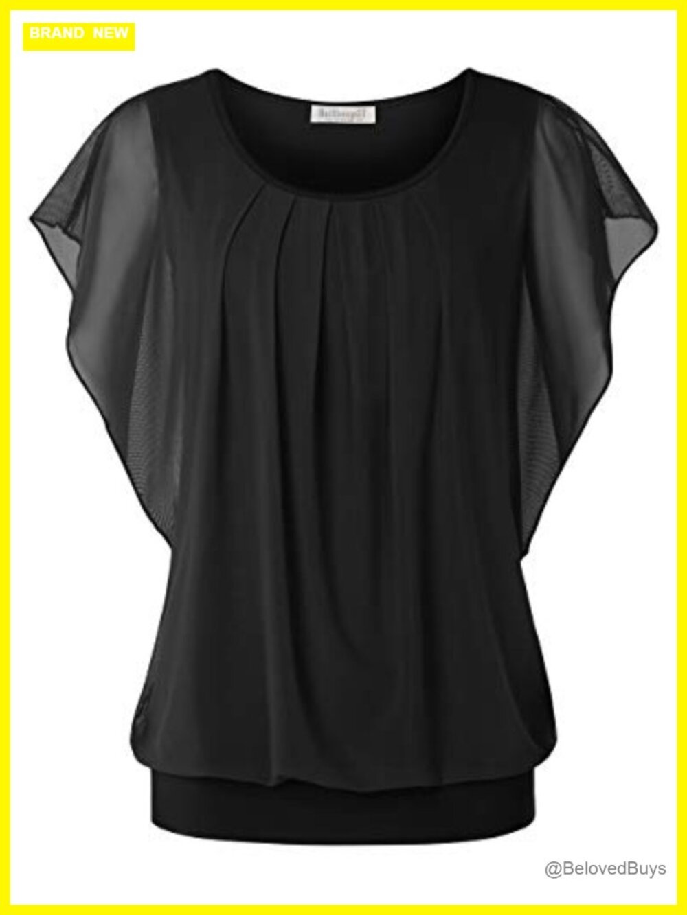Womens Flutter Short Sleeve Mesh Pleated Front Dressy Casual Blouse